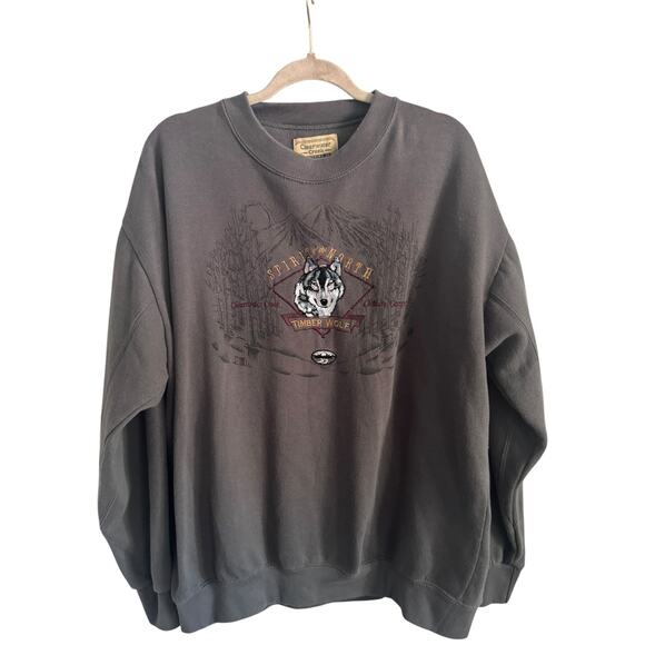 VTG CLEARWATER CREEK Timber Wolf Sweatshirt XL Men’s Adult Nature Y2K Sweater - Picture 1 of 6